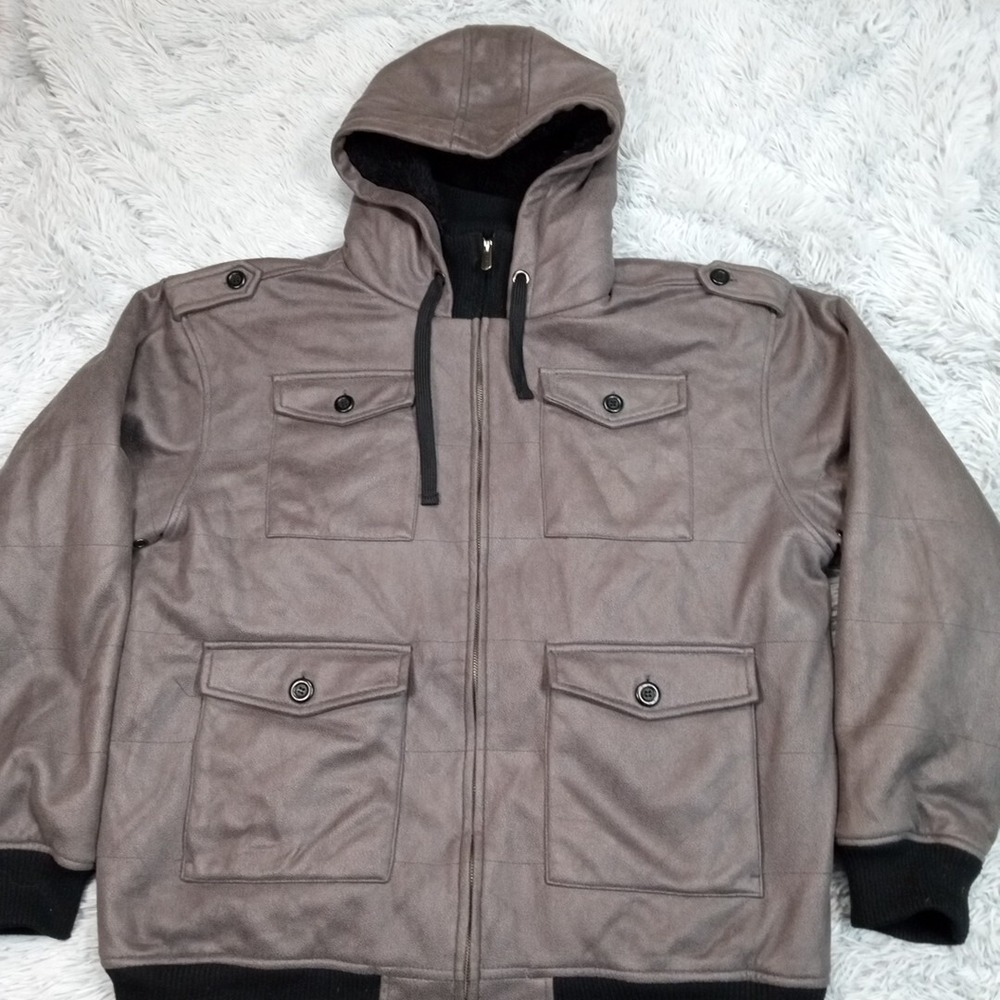 Champs Sports Gear Jacket Mens Gray XL Hood Coat Warm Softshell Lined Pockets